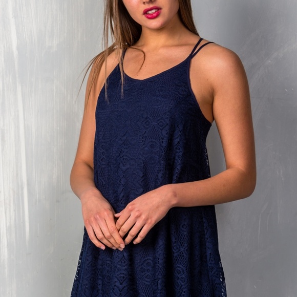 NEW Navy Blue Crotchet Lace Dress - Picture 2 of 4